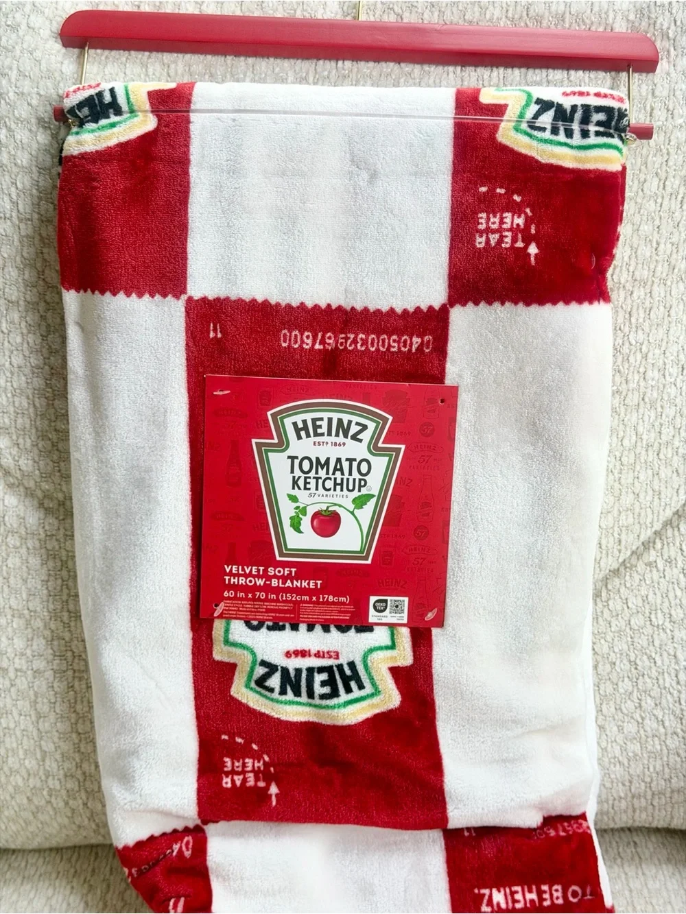 Heinz Tomato Ketchup Plush Throw Blanket 60x70 Red White Funny Gift Picnic NWT